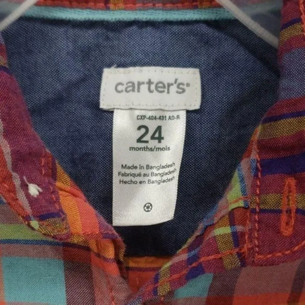 Carters Red Plaid‎ Long Sleeve Button Down